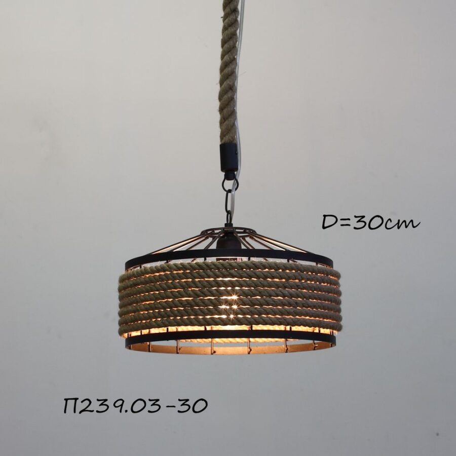 Подвесной светильник в стиле лофт П239.03 с джутовым канатом